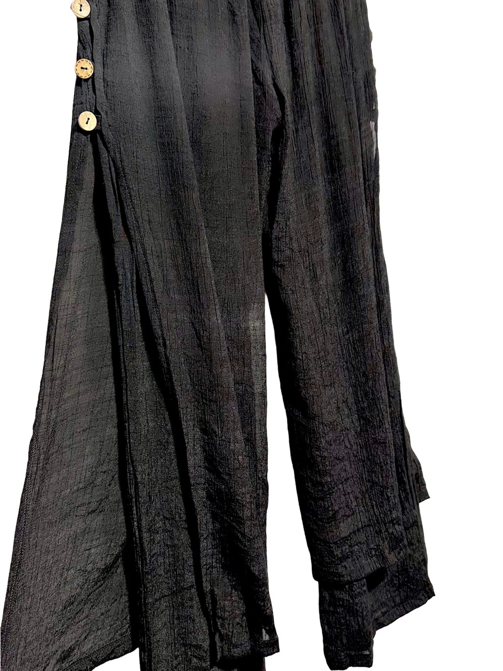 PAPA Vancouver Crinkle Gauze Wide Leg Crop Pants Button Detail Boho Lagenlook L